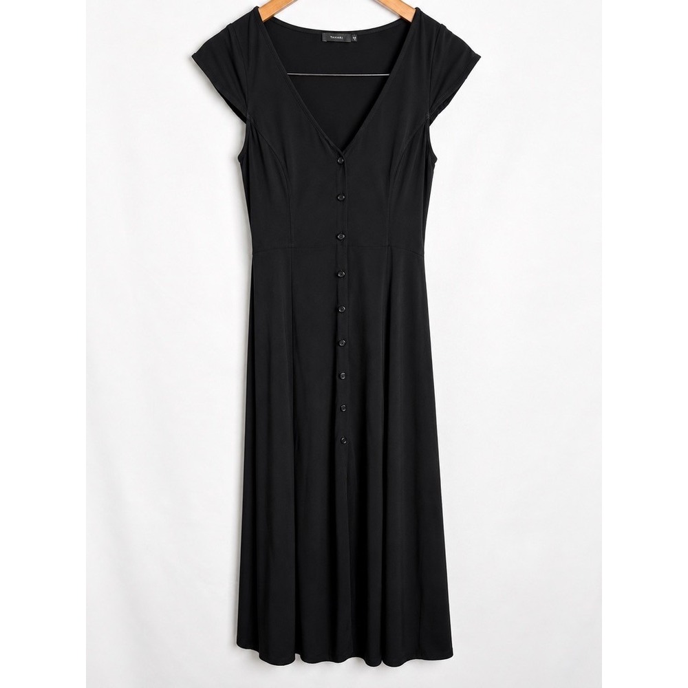 Aritzia Talula Women Black Midi Shirt Dress V-Neck 4 Minimalist Timeless